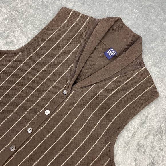 Vintage Gap Sweater Womens Sz M Brown Striped Vest Cardigan Shawl Collar 90s Y2K - Picture 1 of 8